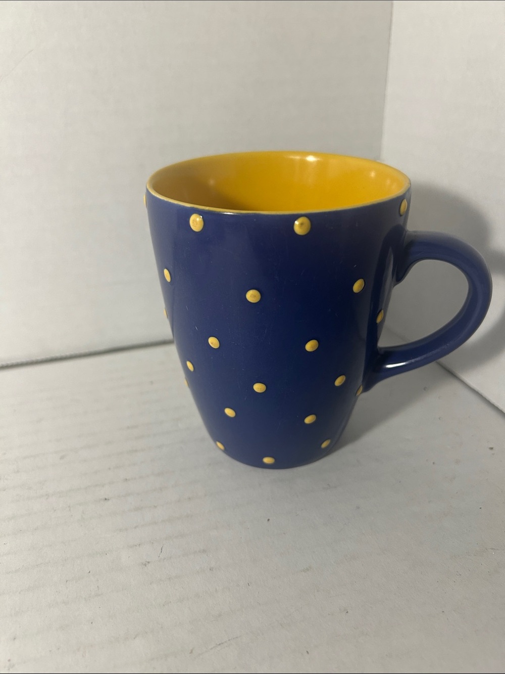 Blue and Yellow Polka Dot Ceramic Mug - Home Dining